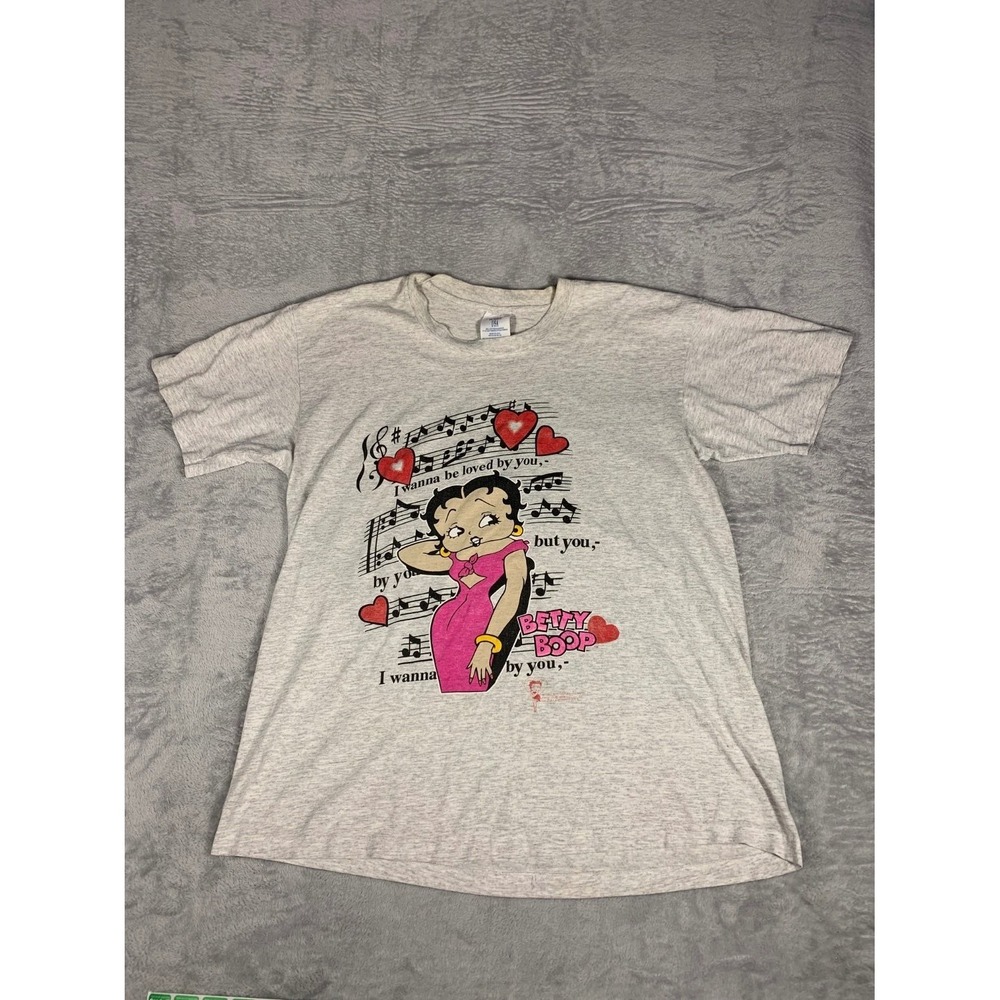 Vtg 90s Betty Boop I wanna be loved by you grey t-shirt Sz XL